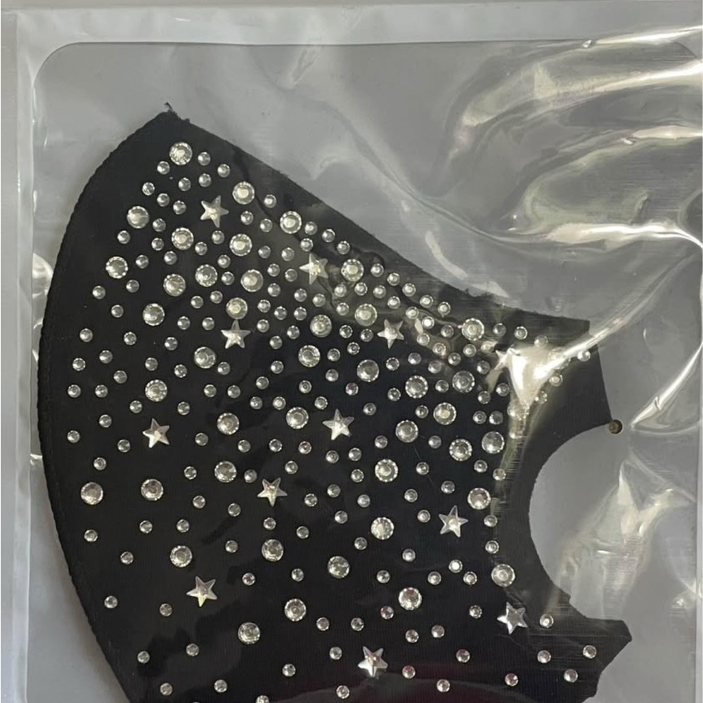 Black Rhinestone Embellished Face Mask